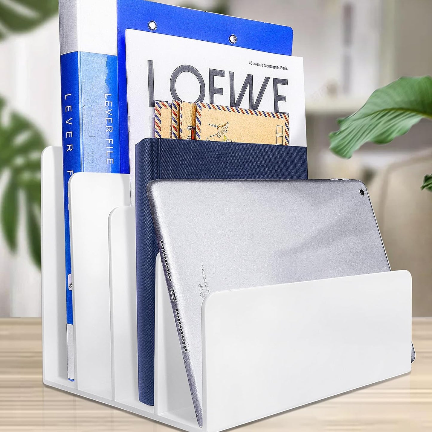 2PCS Acrylic File Organizer for Desk, 4 Section Acrylic Desk Organizer and Accessories, Sturdy File Folder Holder, Office Supplies for Mail Letter Paper Electronic
