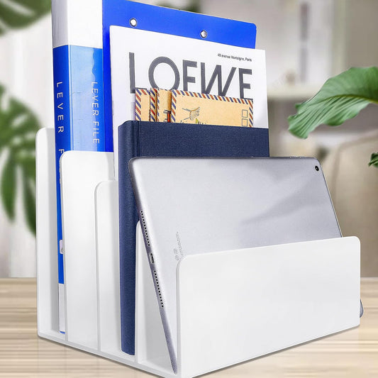 2PCS Acrylic File Organizer for Desk, 4 Section Acrylic Desk Organizer and Accessories, Sturdy File Folder Holder, Office Supplies for Mail Letter Paper Electronic