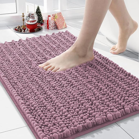 Arotive Luxury Chenille Bathroom Rug Mat, Extra Soft Thick Absorbent Shaggy Bath Rugs, Non-Slip Machine Wash Dry, Plush Bath Mats for Bathroom, Shower and Tub, 24x16, Deep Plum