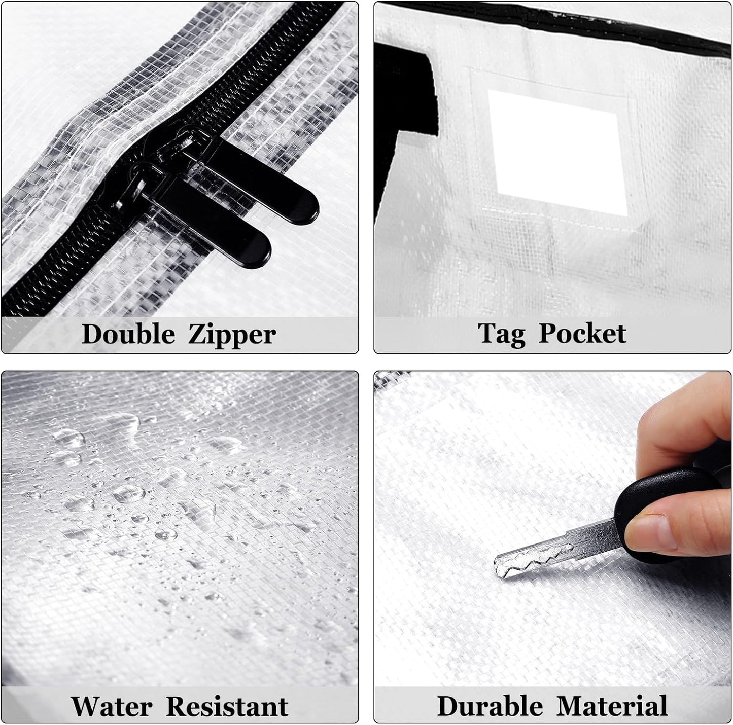 4 Pcs 24 Gallon Large Moving Bags with Zipper and Handles Foldable Storage Duffle Bags Heavy Duty Extra Large Totes for College Dorm Travel Clothes Blankets Bedding Moving (Clear)