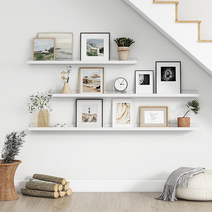 Floating Picture Ledge Shelves Set of 4, 36 Inch Shelves with Lip - Large Nursery Book Shelf for Toys Storage, Kids Bookshelf, Living Room, Bedroom Decor Frames