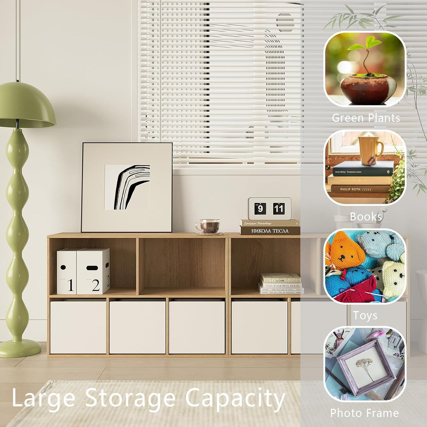 Wooden 5-Cube Storage Organizer with Closed Back Panel, 11in Cube Shelf Opening, Bookshelf, Display Shelf,Closet Cabinet for Home and Office,Natural Oak