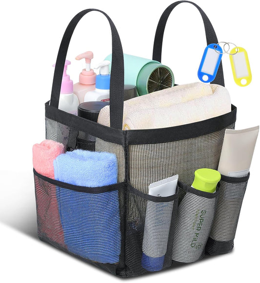 Temede Mesh Shower Caddy Tote, Large Shower Caddy Basket Portable, Quick Dry Hanging Toiletry Bag, 8 Storage Pocket Handle Bath Organizer for College Dorm, Gym, Camp, Travel