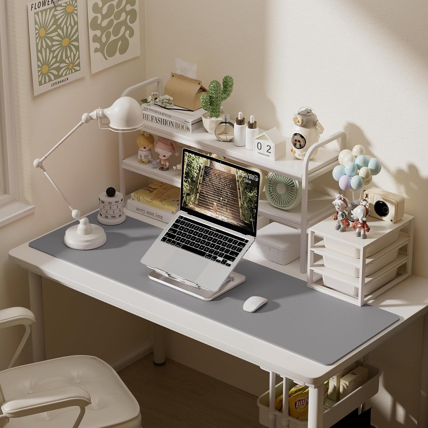 Aothia Leather Desk Pad Protector, Office Desk Mat, Large Mouse Pad, Laptop Desk Pad, Non-Slip PU Leather Desk Blotter, Waterproof Desk Writing Pad for Office and Home (Light Grey, 55" x 17")