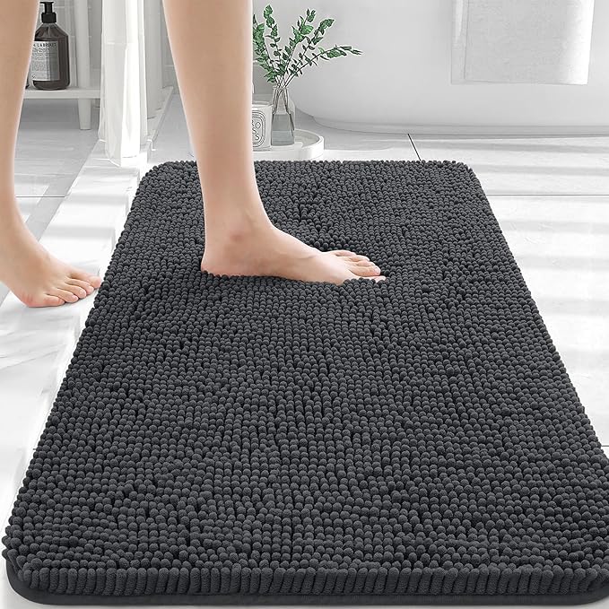 OLANLY Bathroom Rugs 36x24, Extra Soft Absorbent Chenille Bath Rugs, Rubber Backing Quick Dry, Machine Washable Bath Mats for Bathroom Floor, Tub and Shower, Home Decor Accessories, Dark Grey