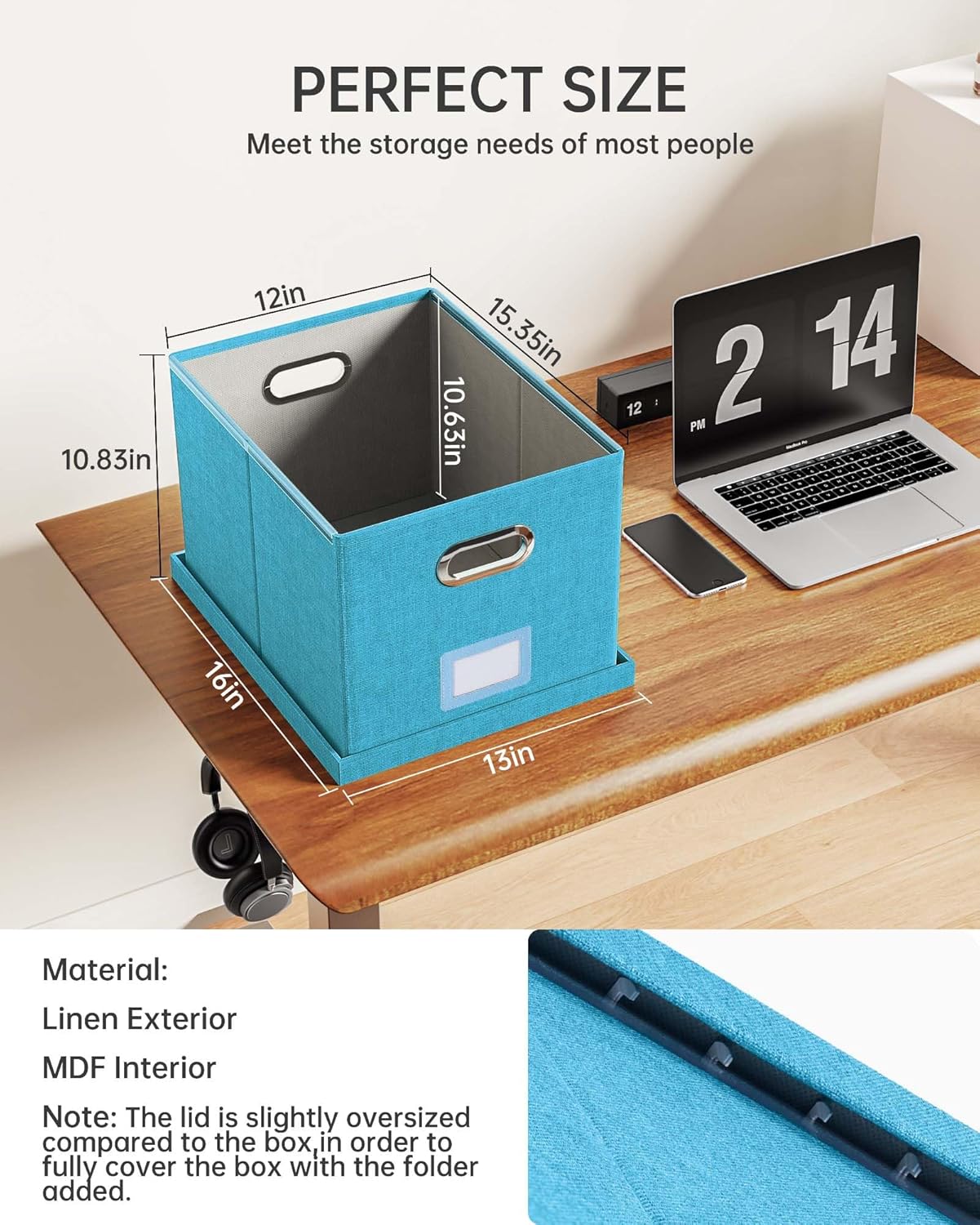 Oterri File Organizer with Lid, File Box, File Cabinet for Letter File Folder Storage, Hanging File Organizer for Office/Decor/Home,Document Organizer, 1 Pack,Calamine Blue+Cobalt Green-Box Only