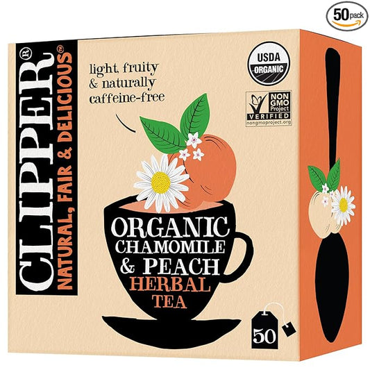 Clipper Tea Chamomile & Peach Teabags – USDA Organic, Great Hot or Iced – Natural, Fair & Delicious Fruity Chamomile & Peach Infusion – 50 Tea Bags