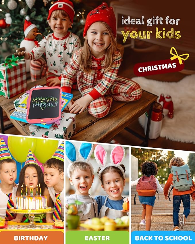 TEKFUN Toddler Boy Toys, LCD Writing Tablet for Kids, Doodle Board Dinosaur Toys, Travel Essentials Toys for 3 4 5Year Old Boys Girls, Easter Birthday Christmas Gifts (10inch Rosepink)