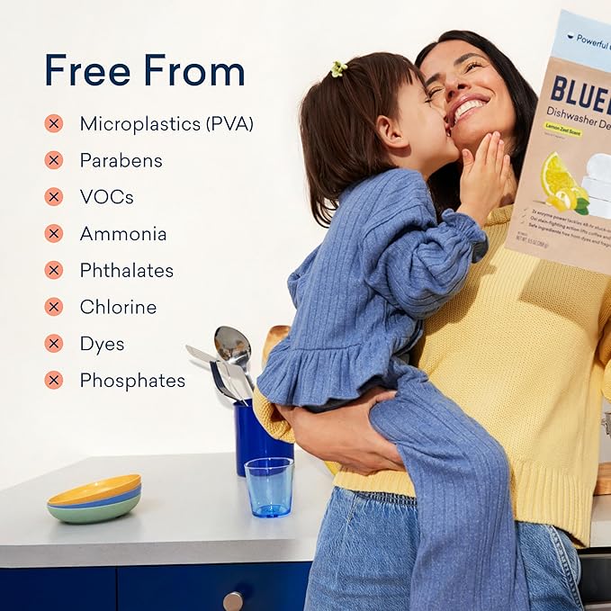 BLUELAND 100% Plastic-Free Dishwasher Detergent Tablets, 36 Count, Free & Clear, Eco-Friendly Dishwashing Pods, Natural, USDA Certified biobased