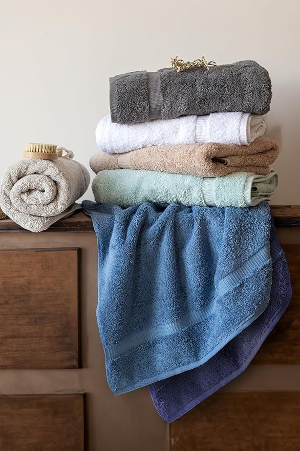 SALBAKOS 100% Turkish Cotton Bath Towel Set of 4 27x54 inch | Heirloom Quality | Hotel & Spa Collection | Ultra Soft, Super Absorbent, Long Lasting Bath Towels | Made in Turkey (Gray, 4 Bath Towels)