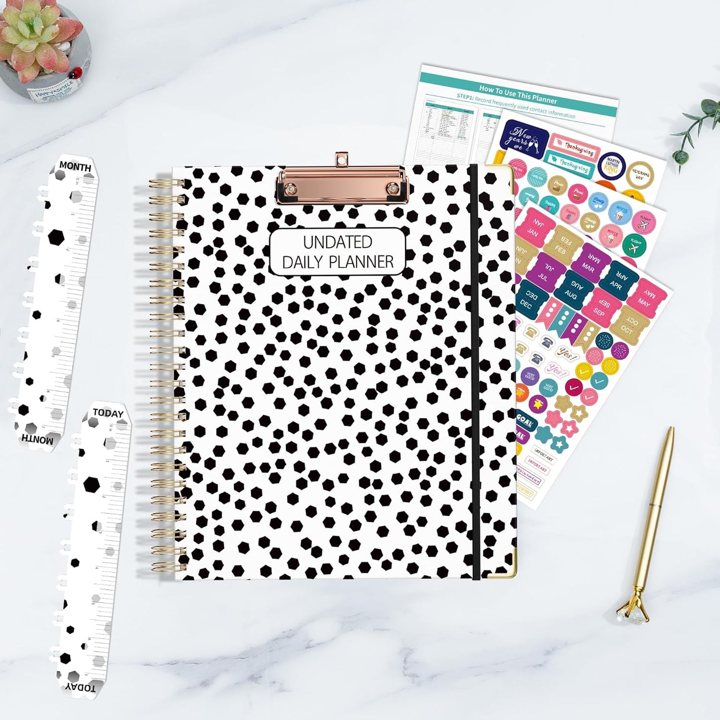 Ospelelf Undated Spiral Planner 12 Months, Daily Weekly and Monthly Academic Planner with Clip 8.5 x 11