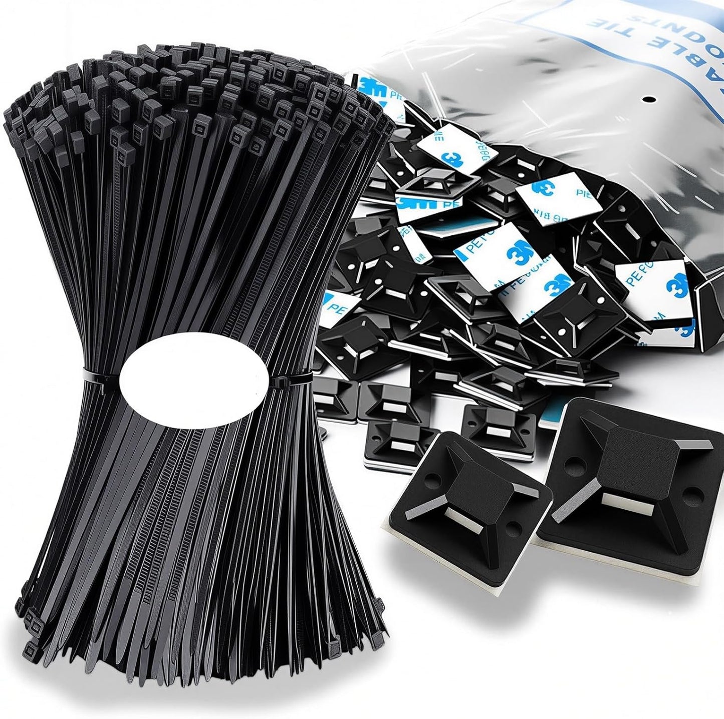 Zip Tie Mounts - SeuYeugX 1000 PCS Cable Self Adhesive Mounts Set for Wire Management with Stick Pads Anchors Clips Squares Holders (Black)