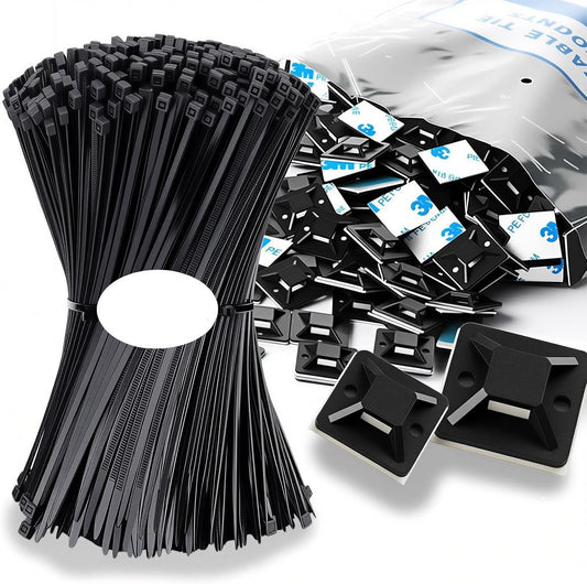 Zip Tie Mounts - SeuYeugX 1000 PCS Cable Self Adhesive Mounts Set for Wire Management with Stick Pads Anchors Clips Squares Holders (Black)