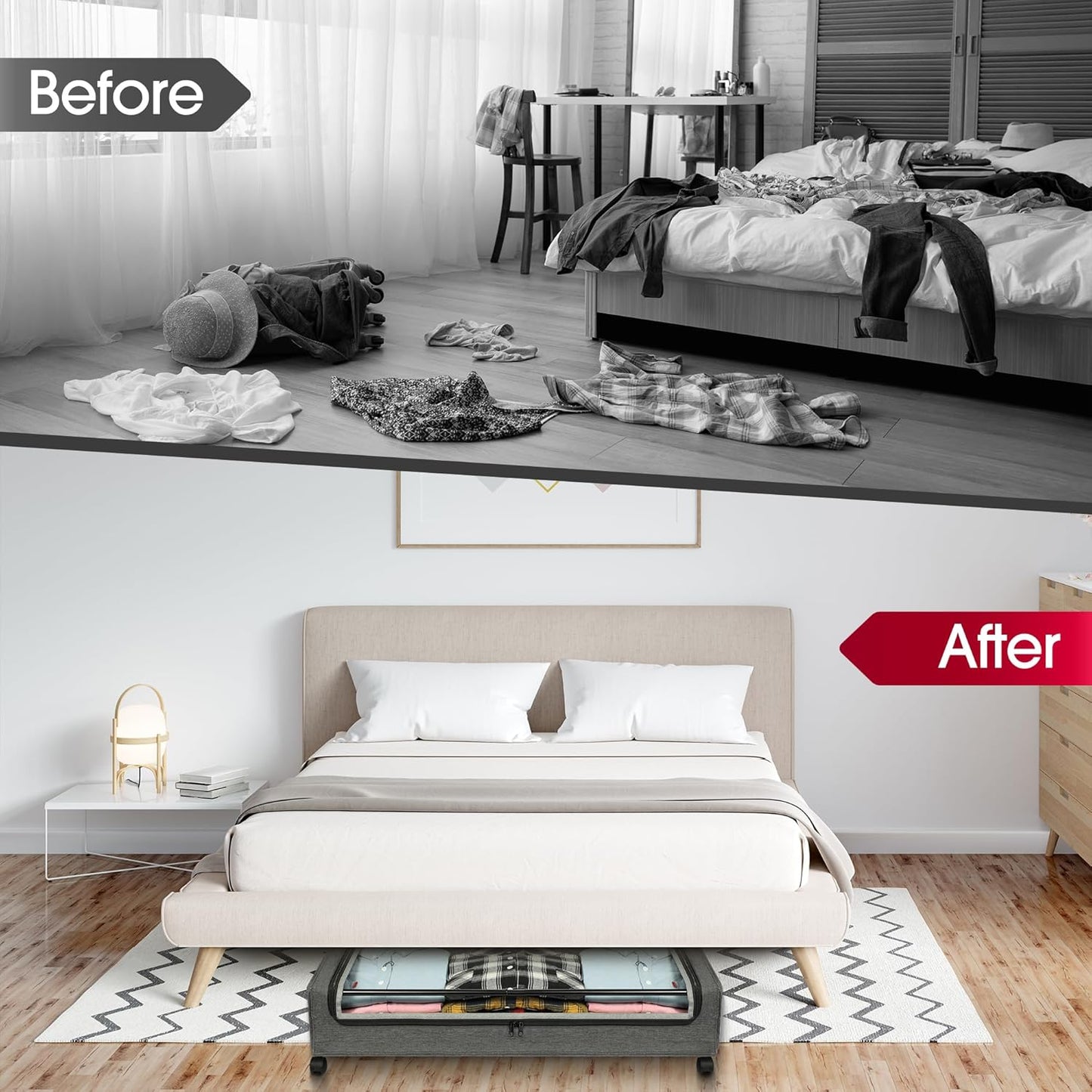 Yecaye Under Bed Storage with Wheels, 4 Pack 60L Under Bed Rolling Storage with Clear Window & Label, Underbed Storage Containers, Rolling Under Bed Metal Drawer for Clothes, Shoes, Books