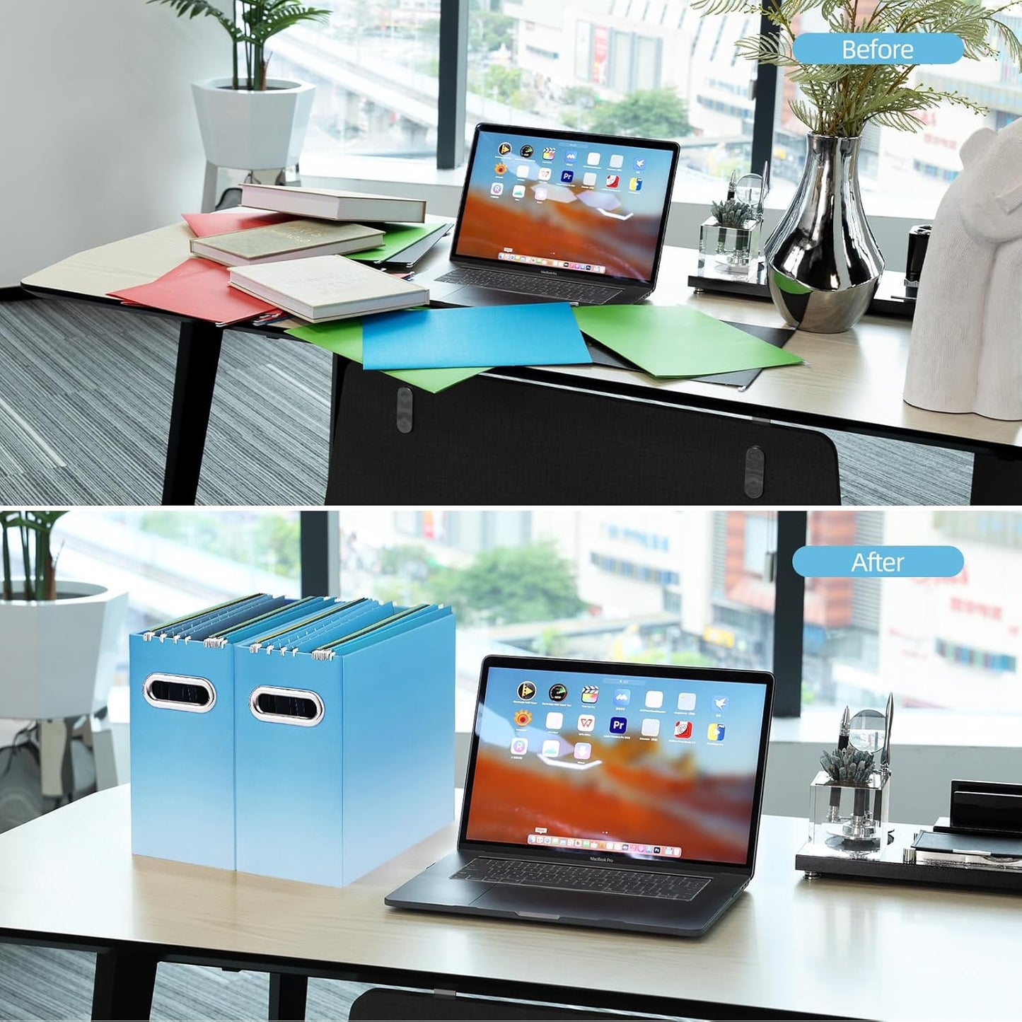 Oterri Cardboard File Organizer Box for Hanging File Folders Letter Size,File Box for Computer Desk,File Cabinet,Working Home,Office,Classroom(Gradient Light Blue, Letter Size - 4 Packs)