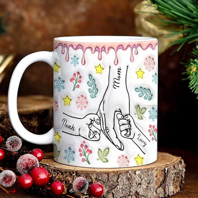 LOVELYPOD Custom Mom Mug with Kids Names, You Hold Our Hands Also Our Hearts Mug, Mama Coffee Cup, Mothers Day Gift, Personalized Mugs, Christmas Gifts, Mothers Day Mugs, Mom Gifts for Women