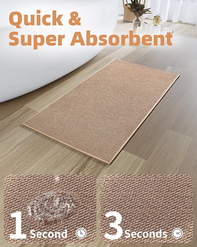 PADOOR Non-Slip Bath Mat With Rubber-Backing, Braided Absorbent Machine Washable Thin Rug, Quick Dry, Fits Under Door, for Bathroom Floor, 20''x32'' Beige