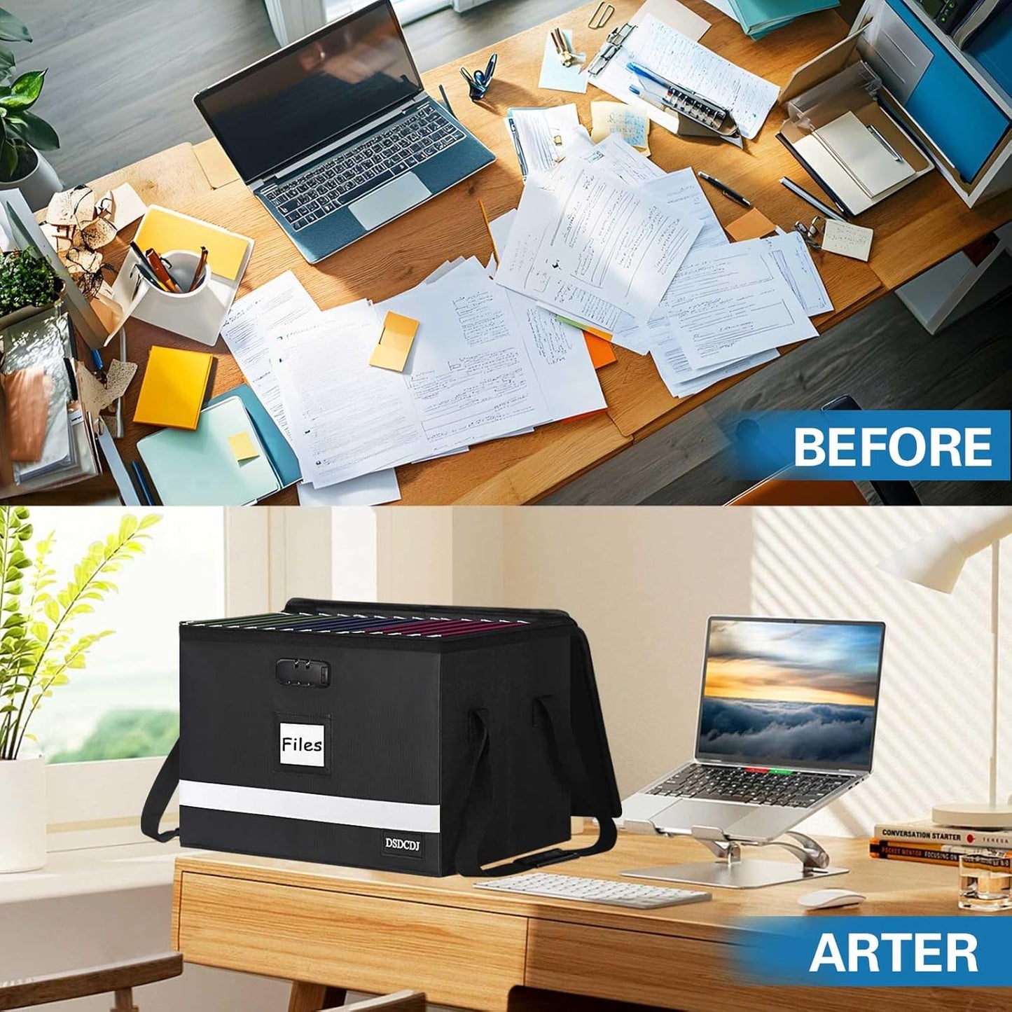 Fireproof File Box with Lock 2 Pack, Upgraded Fireproof Document Box with Reflective Strip, Portable File Organizer Filing Cabinet with Handle for Hanging Letter/Legal Folder, 15.5x12.3x10.5