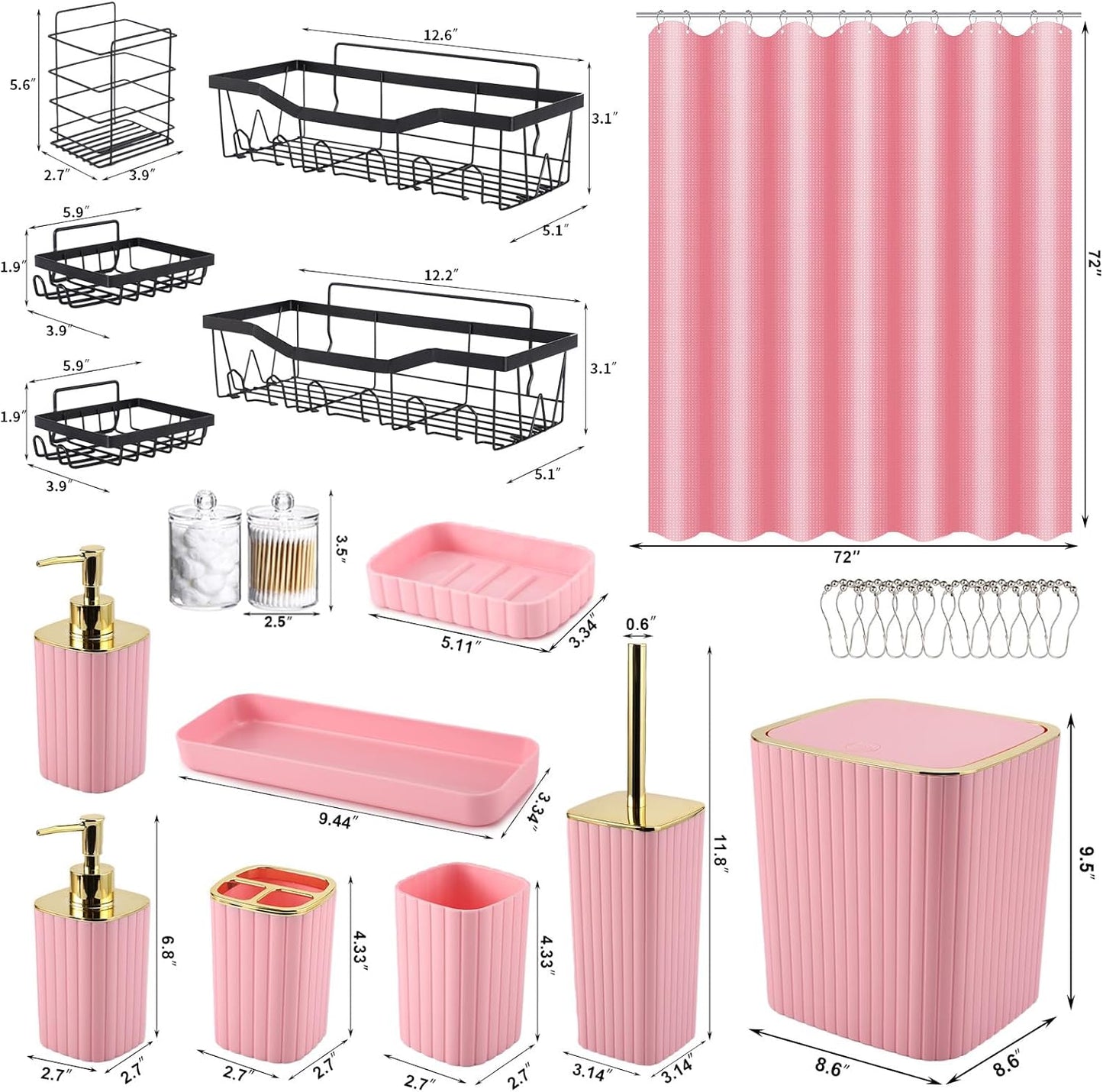 28PC Bathroom Set - Gorgeous Pink Bathroom Set, Bathroom Accessory Set, Pink Shower Curtain Set with 5PC Shower Caddy