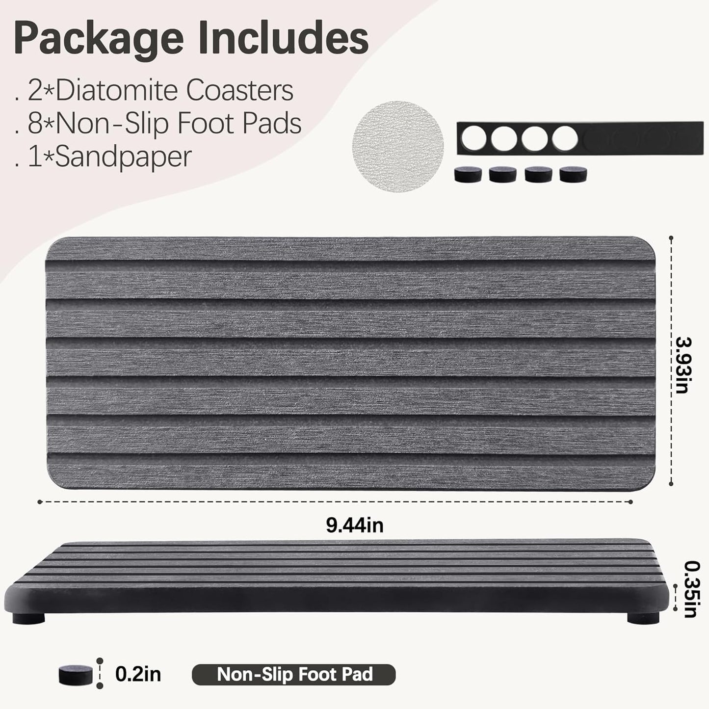 2 PCS Water Absorbent Diatomite Coasters (9.5" x 4"), Grooved Design, Water Absorbing Stone Used for Hand Soaps & Plants & toiletries in The Modern Home