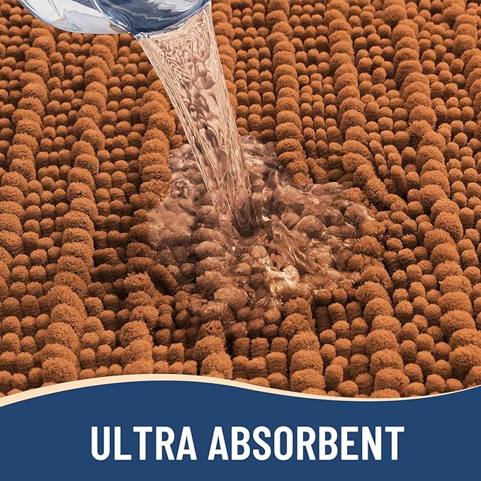 Arotive Luxury Chenille Bathroom Rug Mat, Extra Soft Thick Absorbent Shaggy Bath Rugs, Non-Slip Machine Wash Dry, Plush Bath Mats for Bathroom, Shower and Tub, 24x16, Clay