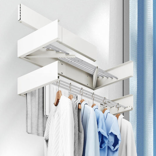 Clothes Drying Rack Wall Mounted 32“,Drying Rack Clothing Wall Mount,Laundry Drying Rack,Wall Mounted Clothes Hanging Rack (White)