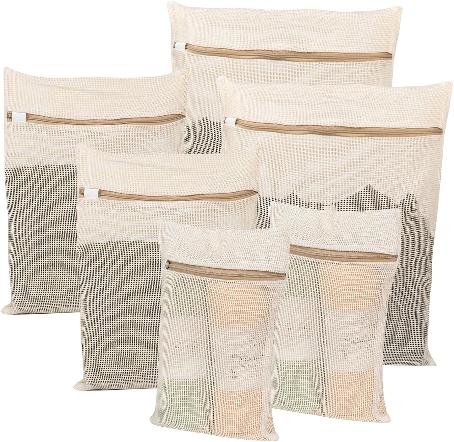 6-Piece Bag, Durable Cotton Mesh Laundry Bag, Sturdy Zipper, Breathable Mesh, Exquisite Laundry Bag for Underwear, Clothes, Pants, Shoes and Socks