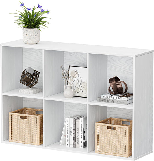6 Cube Storage Organizer, Wooden Cube Shelves with Closed Back Panel, Reversible Bookcase, Toy Organizers and Storage for Home, Living Room, Kids Room, Office, 35.98" L x 9.45" W x 24.09" H, White