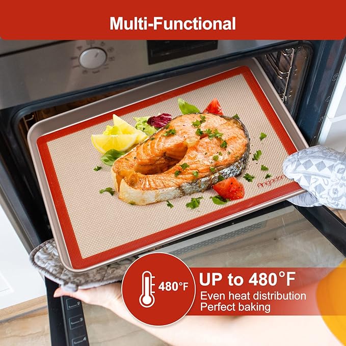 Silicone Baking Mat Set of 6, Easy Clean & Non-Stick Food Grade Reusable Baking Mat, Silicon Baking Mats Oven Liner Sheet, Round & Square Cake Mat, Pastry Board Rolling Dough Mats for Macaron Cookie