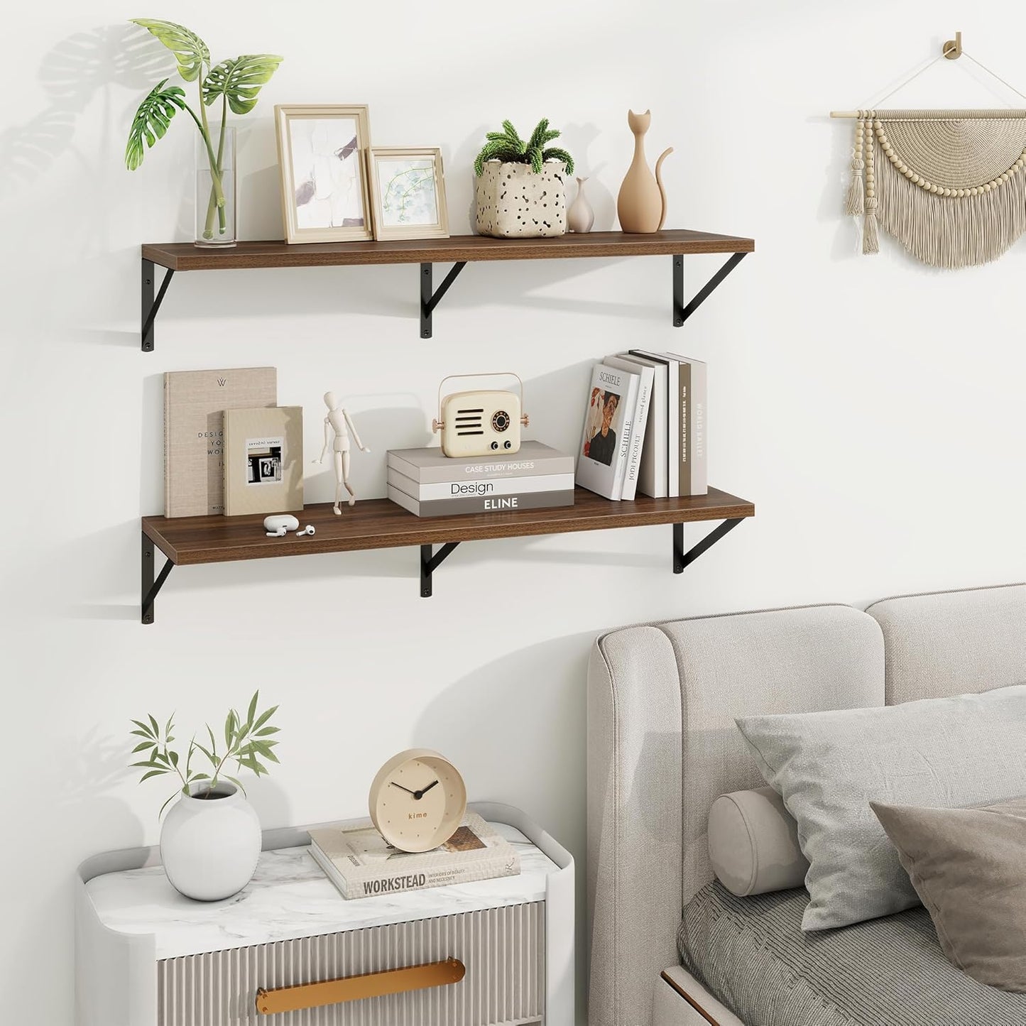 Axeman Deep Floating Shelves for Wall - 36 Inch Wide x 10 Inch Deep Floating Shelves Set of 2 -Walnut Wide Wall Shelves for Living Room Bathroom Bedroom