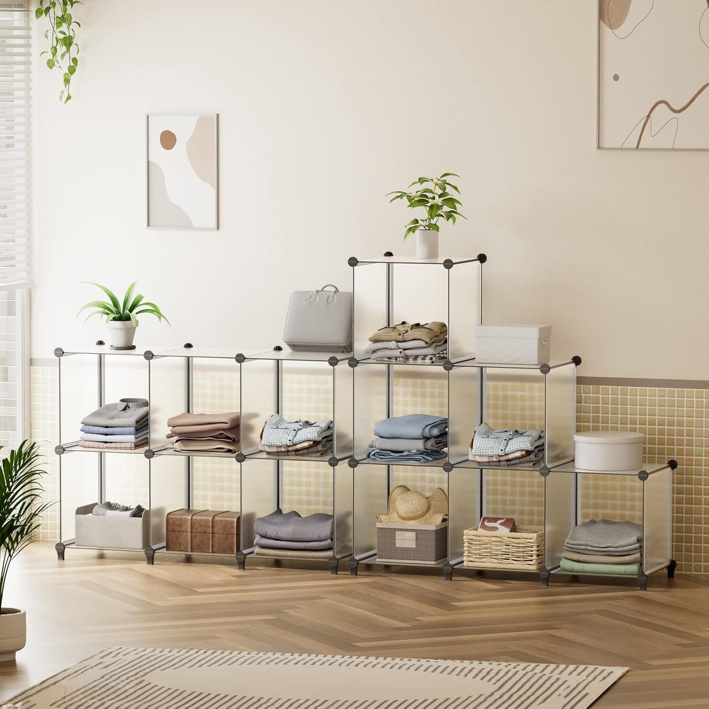 HOMIDEC 6-Cube Storage Organizer, Closet Organizer Storage Shelf Bookcase Bookshelf with Metal Hammer, Storage Cubes Organizer Cabinet for Kids, Closet, Bedroom, Bathroom, (11.8x11.8x11.8 inch)