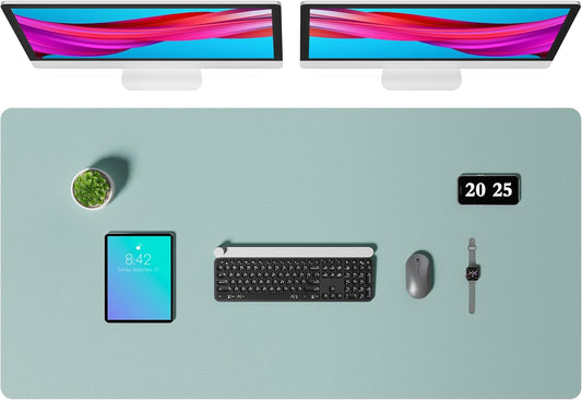 Aothia Faux Leather Desk Mat – Large Mouse Pad, Non-Slip PU Leather Blotter, Waterproof Writing Surface for Office and Home (Light Blue, 47.2" x 23.6")