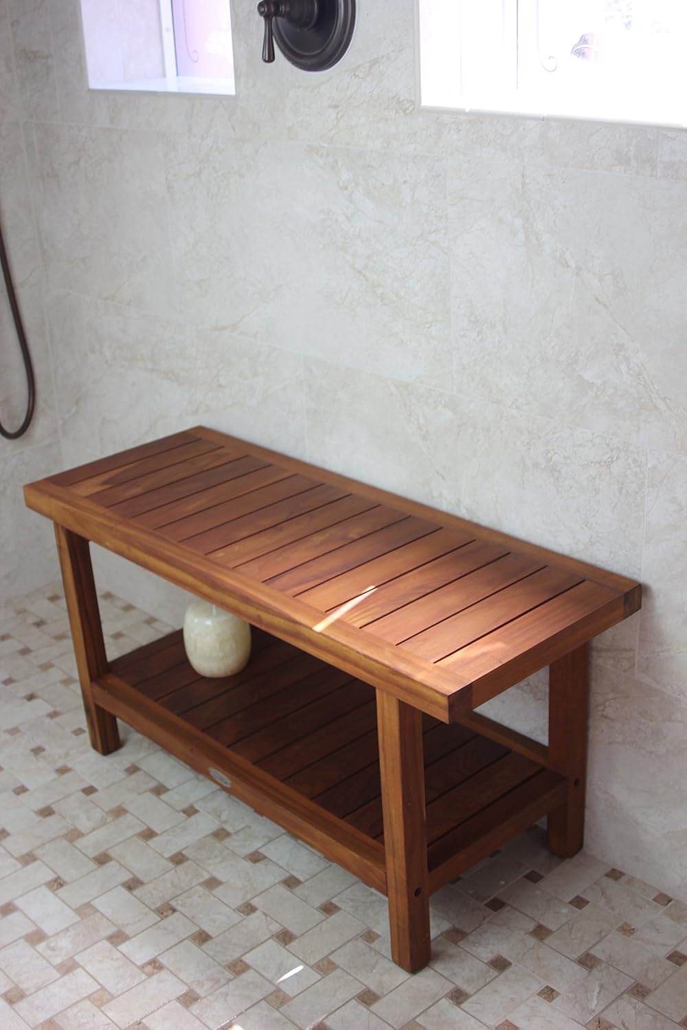 AquaTeak The Original 36" Spa Teak Shower Bench with Shelf & AquaTeak Premium Teak Oil