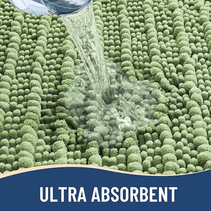 Arotive Luxury Chenille Bathroom Rug Mat, Extra Soft Thick Absorbent Shaggy Bath Rugs, Non-Slip Machine Wash Dry, Plush Bath Mats for Bathroom, Shower and Tub, 40x24, Sage Green