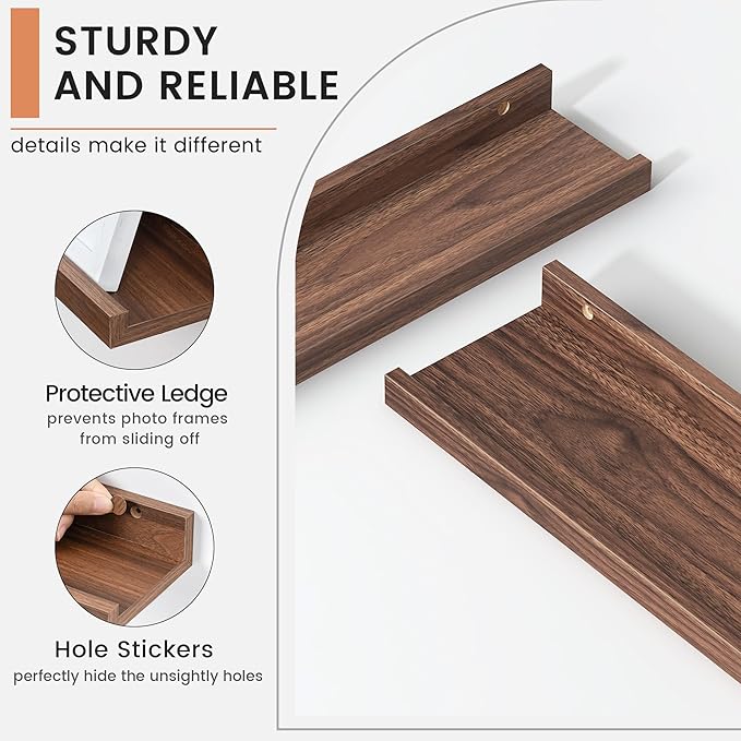 Floating Picture Ledge Shelves Set of 4, 36 Inch Shelves with Lip - Large Nursery Book Shelf for Toys Storage, Kids Bookshelf - Wall Mounted Living Room Bedroom Decor Frames