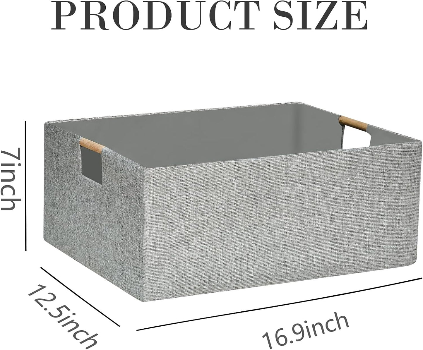 Collapsible Storage Box for Women - Foldable Home Organizer 16.9x12.5x7Inches with Wooden Handles | Closet, Bathroom & Kids Room Storage | Heavy-Duty Linen Fabric 2Pack