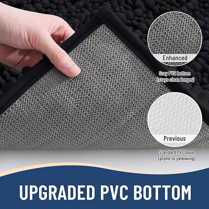 Arotive Luxury Chenille Bathroom Rug Mat, Extra Soft Thick Absorbent Shaggy Bath Rugs, Non-Slip Machine Wash Dry, Plush Bath Mats for Bathroom, Shower and Tub, 45x27, Black