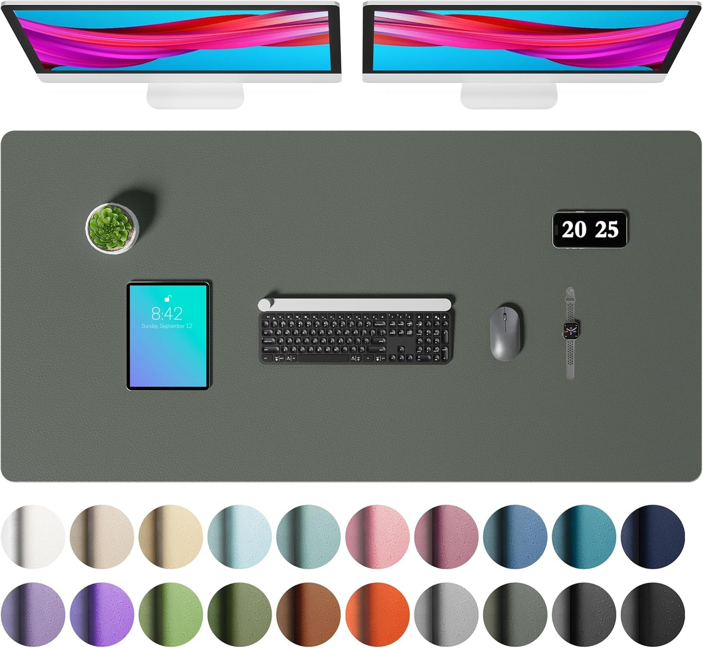 Aothia Faux Leather Desk Mat – Large Mouse Pad, Non-Slip PU Leather Blotter, Waterproof Writing Surface for Office and Home (Jungle Green, 47.2" x 23.6")