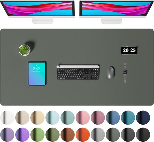 Aothia Faux Leather Desk Mat – Large Mouse Pad, Non-Slip PU Leather Blotter, Waterproof Writing Surface for Office and Home (Jungle Green, 47.2" x 23.6")