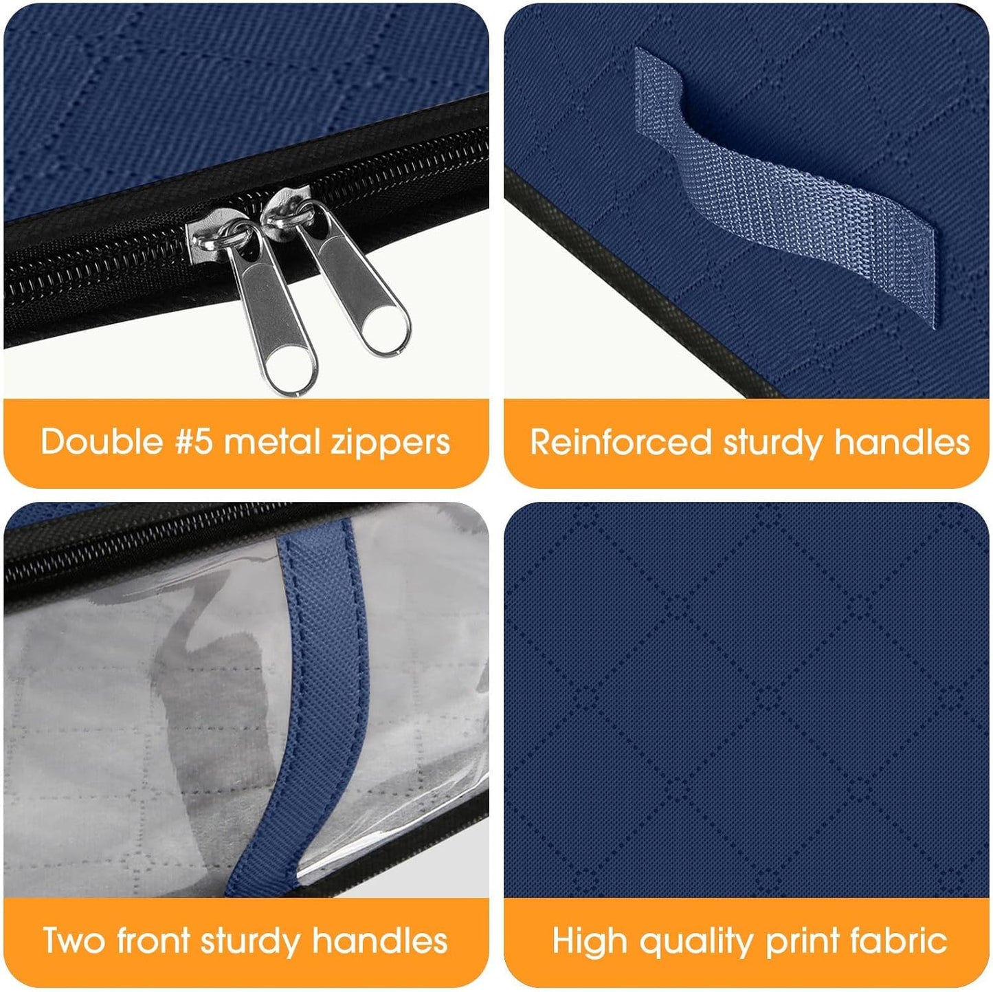 StorageRight Under Bed Storage Bins, 2-Pack 40L Foldable Fabric Storage Bags with Transparent Window, Breathable Organizer for Clothes/Blanket/Comforter/Quilt, Blue