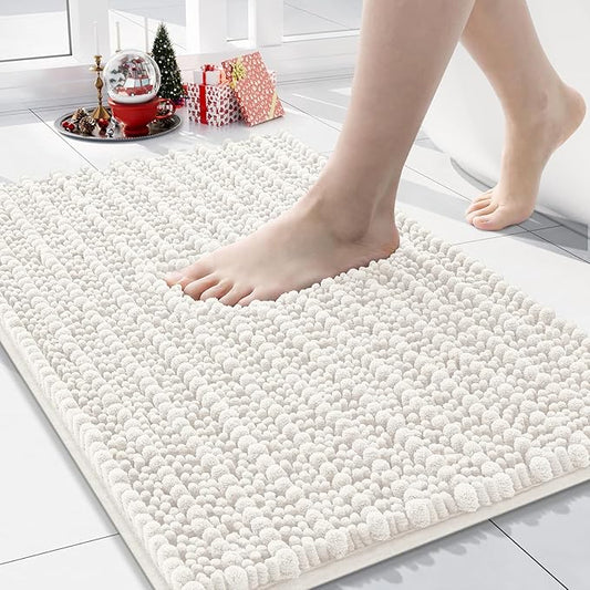 Arotive Luxury Chenille Bathroom Rug Mat, Extra Soft Thick Absorbent Shaggy Bath Rugs, Non-Slip Machine Wash Dry, Plush Bath Mats for Bathroom, Shower and Tub, 24x16, Ivory