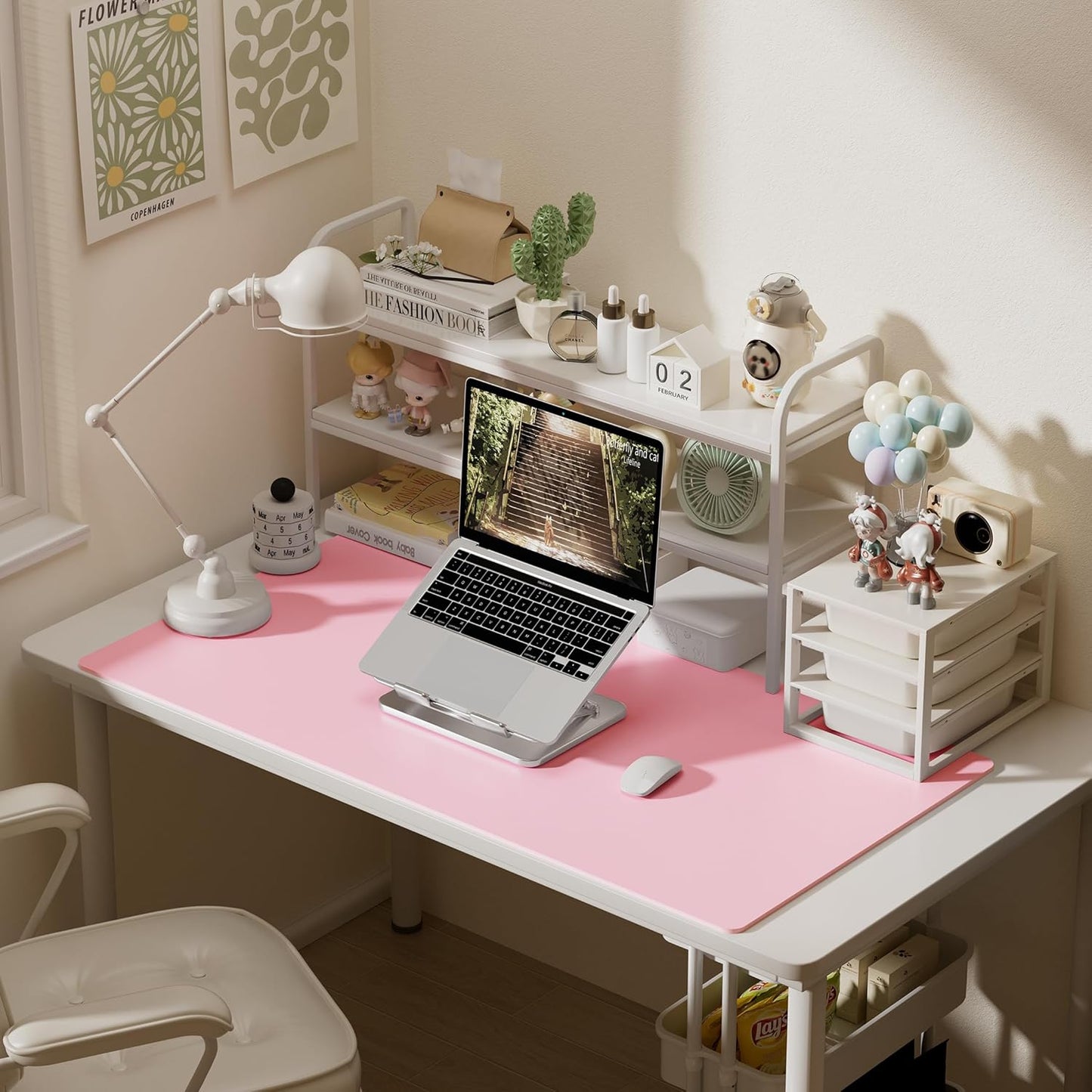 Aothia Faux Leather Desk Mat – Large Mouse Pad, Non-Slip PU Leather Blotter, Waterproof Writing Surface for Office and Home (Fairy Pink, 47.2" x 23.6")