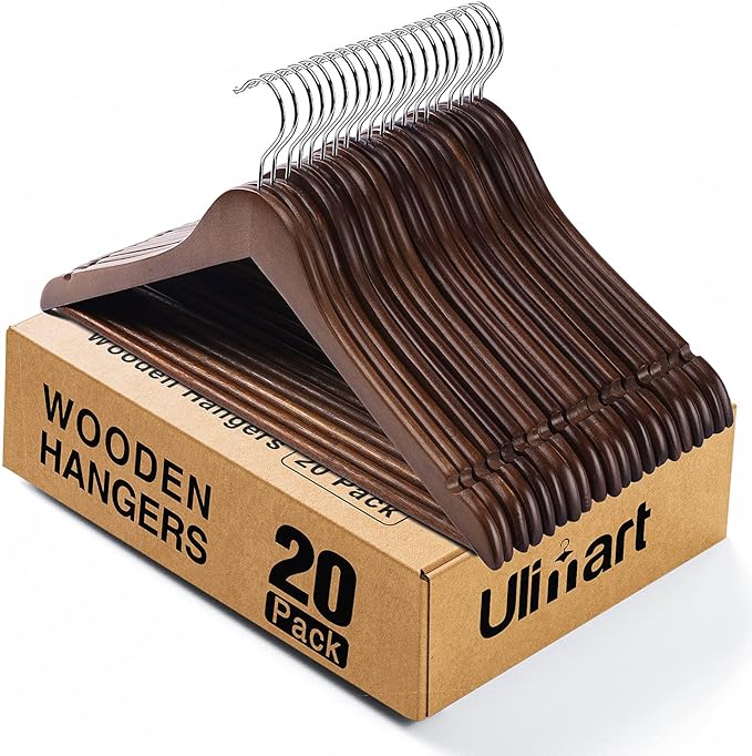 Wooden Hangers 20 Pack,Clothes Hanger for Daily Used,Coat Hanger for Closet,Heavy Duty Wood Hangers for Suit, Shirts, Jackets, Dress, Pant (Walnut)