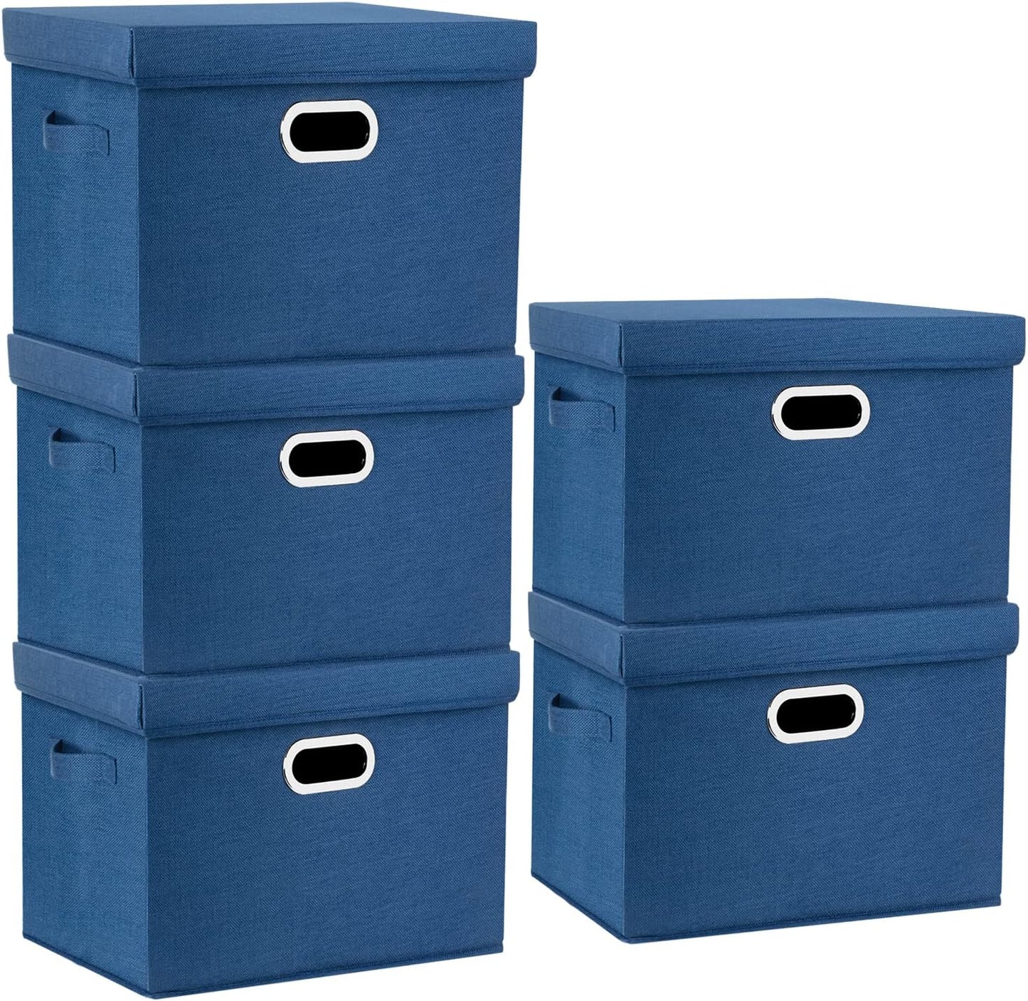 TYEERS Large Storage Bins with Lids, Collapsible, Washable, Fabric Storage Boxes for Organizing, 17.3x11.8x11.4 inches, 5 Pack, Classic Blue