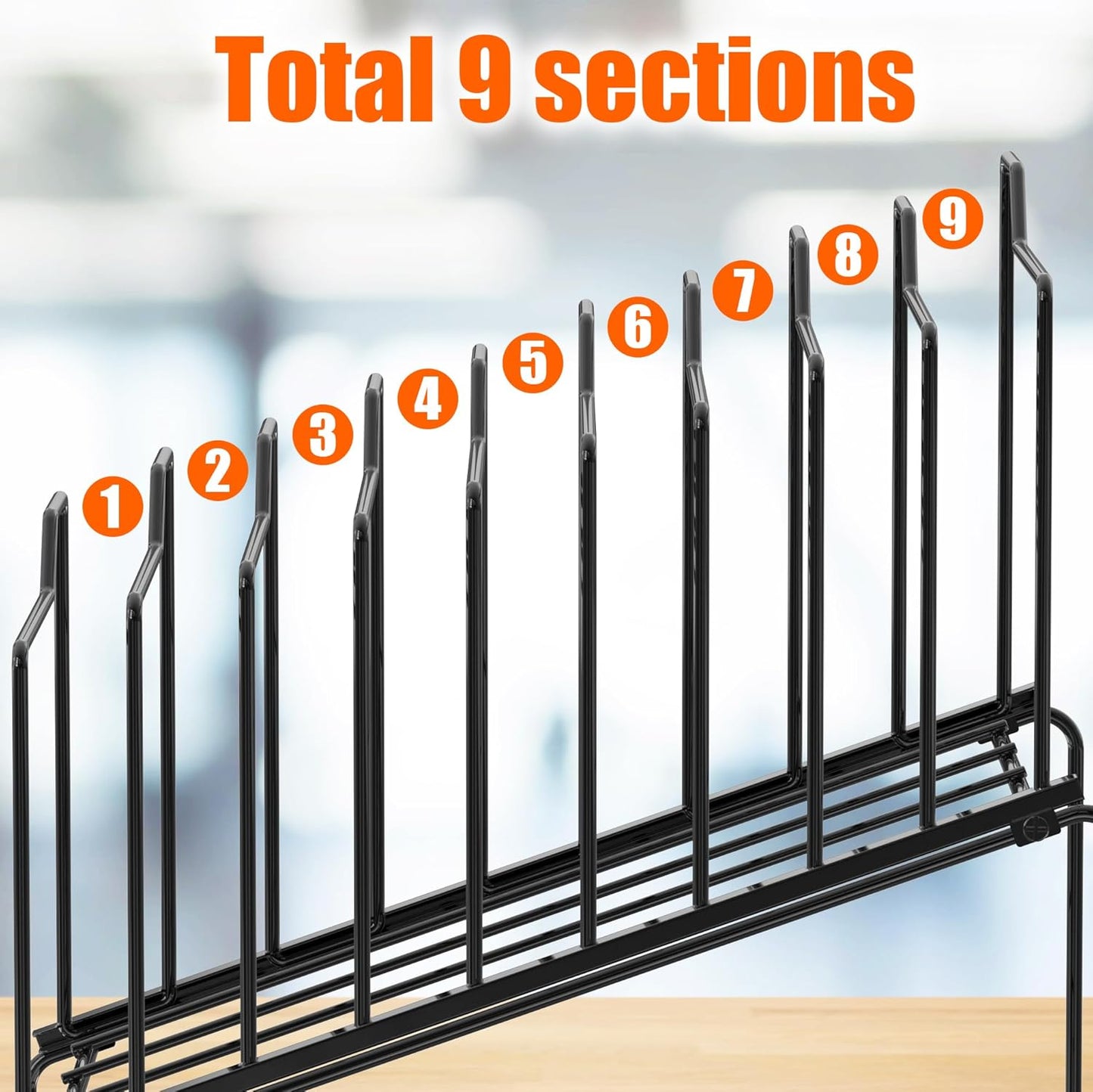 Simple Houseware 9-Section Desk File Organizer, Wire Step Sorter for Documents, Folders, and Mail, Black