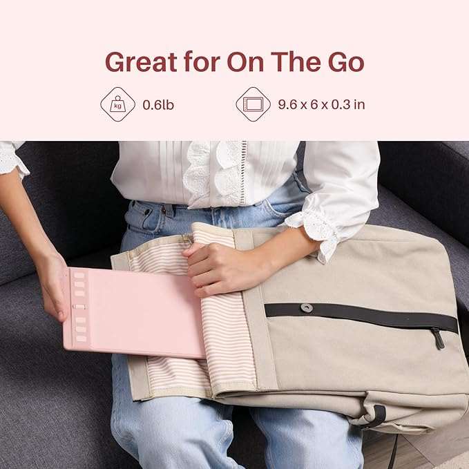 HUION Inspiroy 2 Small Drawing Tablet, Digital Art Tablet with Scroll Wheel, 6 Hot Keys, Battery-Free Stylus, Pink Graphics Tablet for Drawing, Design, Writing, Work with PC, Mac & Android