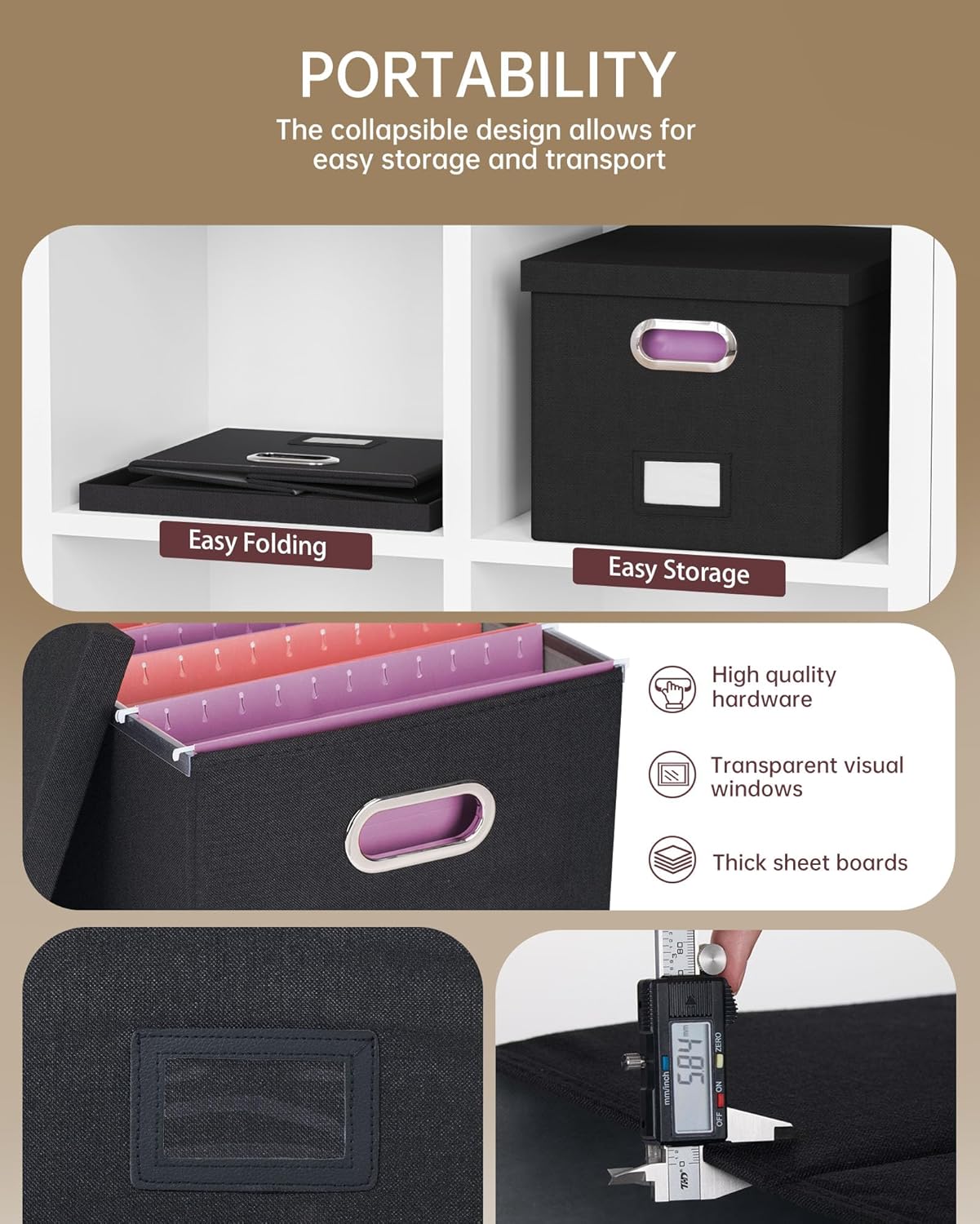 Oterri File Organizer, File Box, File Cabinet for Letter File Folder Storage, Hanging File Organizer for Office/Decor/Home,Document Organizer, 1 Pack,Black-Box Only