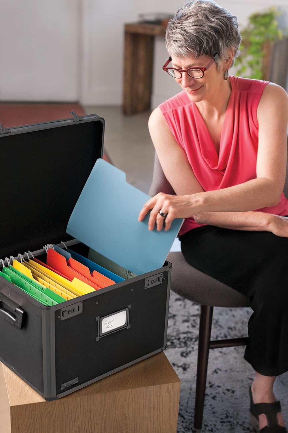 Vaultz Locking File Storage Box, Two-Handled, Letter/Legal File Storage, Tactical Black, 16.5 x 13.5 x 12 inches