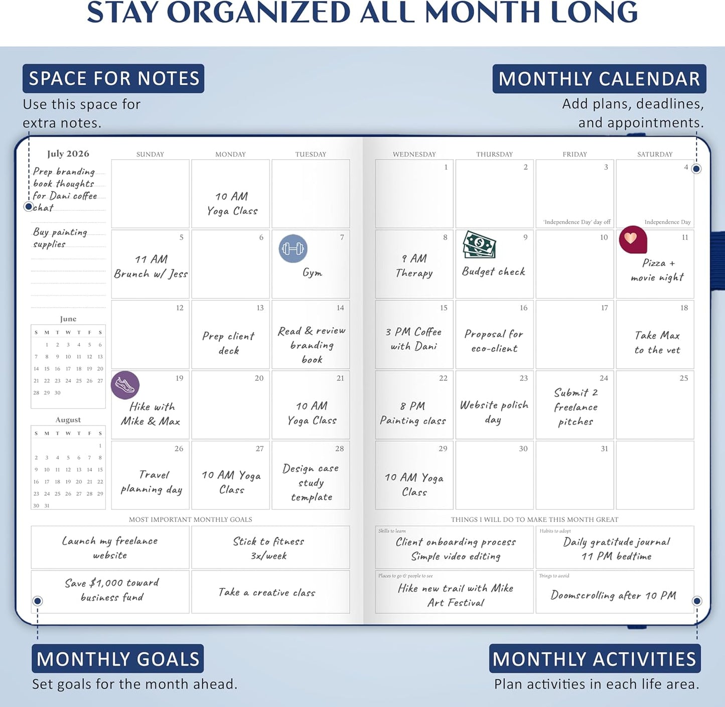 Legend Planner PRO Dated Jan 2026-Jan 2027 – Deluxe Weekly & Daily Organizer with Time Slots. Appointment Book Journal for Work & Time Management, A4 Hardcover (Mystic Blue)