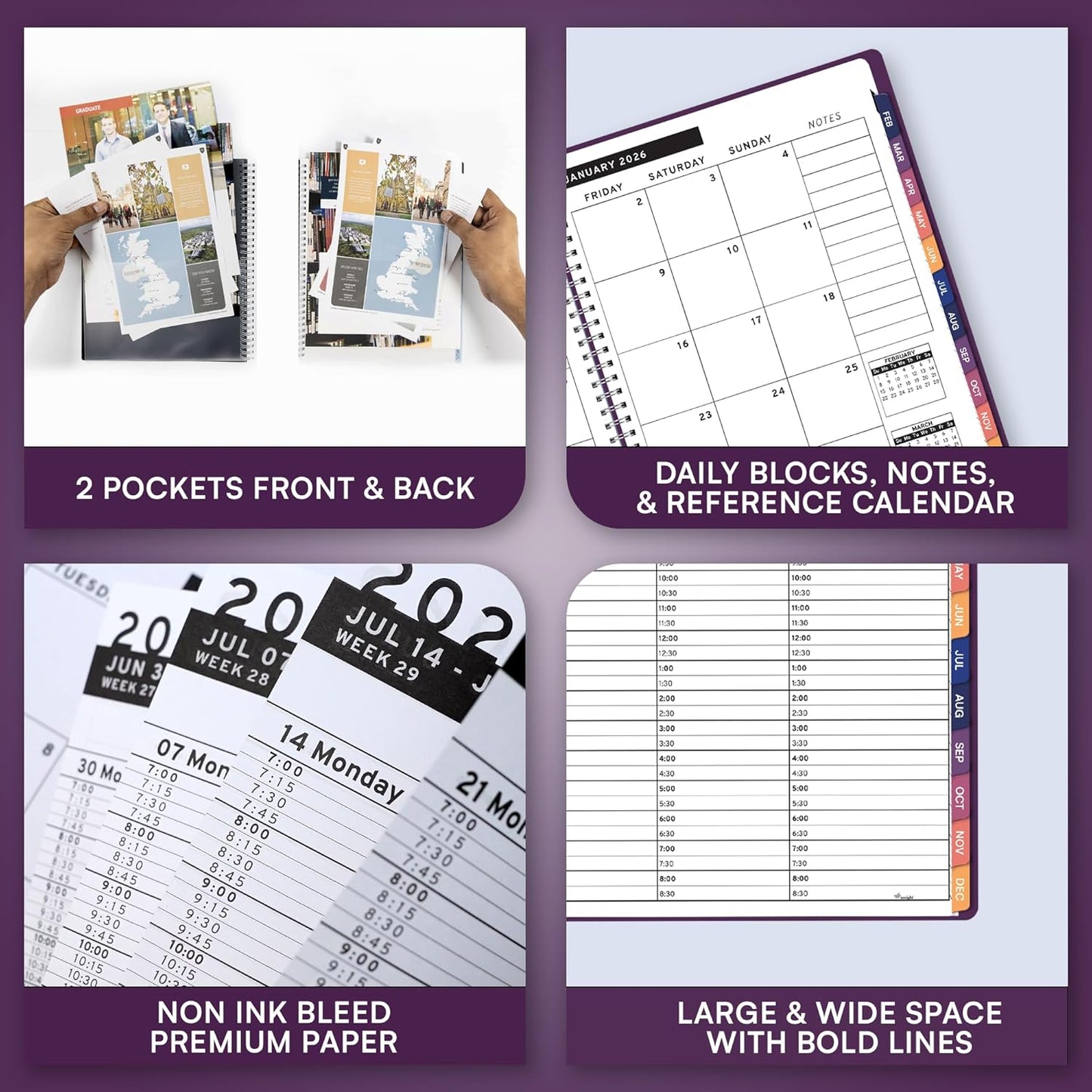 Ensight 2026 Appointment Book and Planner 6.5" x 8.5" Large Hourly Weekly Daily Schedule Book with Tabs, 30 Minute Time Slots, Purple Calendar Organizer Jan 2026–Dec 2026 Appointment Planner - Purple